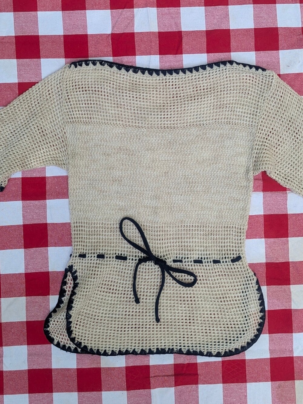 Cream Crochet Tie-Waist Women's Top